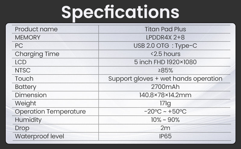 【Thermal Master公式タブレット】Titan Pad Plus XK550N|5インチ 1920×1080 FHD・防塵防水・耐落下2m・赤外線機器制御/温度管理用業務端末