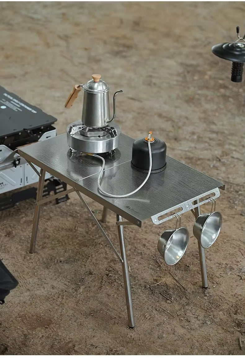 SHINETRIP ステンレス 耐熱 折りたたみキャンプテーブル(収納バッグ付)A451-T00