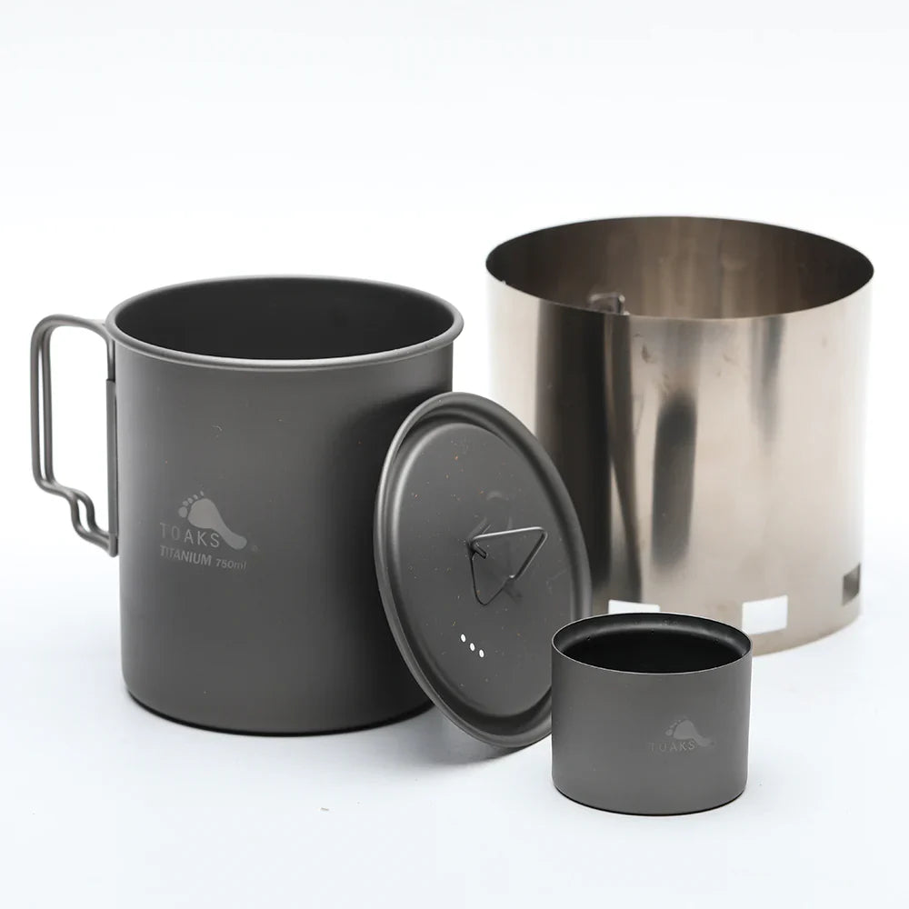 TOAKS(トークス) Windscreen Stand, Alcohol Stove and Pot-750 Combo チタン アルコールストーブ クックセット 750mlポット付き CS-13
