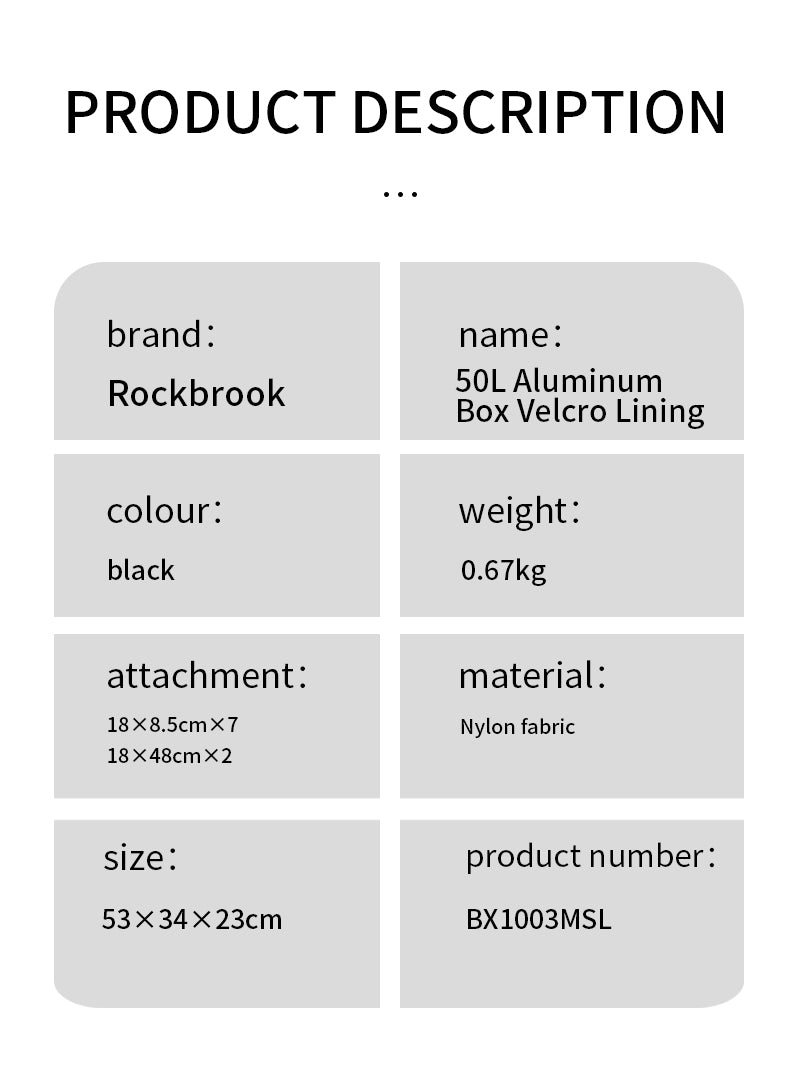 ロックブルック ブラック スポンジ ベルクロライニング アルミボックス 50Lボックス用 Rockbrook BLACK Aluminum Box Spong Velcro Lining BX1003MSL
