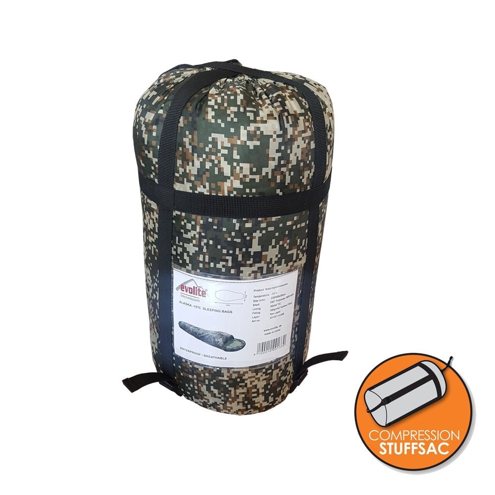 Evolite(エボライト)Alaska Camo Sleeping Bag -15°C アラスカカモ 4シーズン化繊シュラフ デジタルカモフラージュ