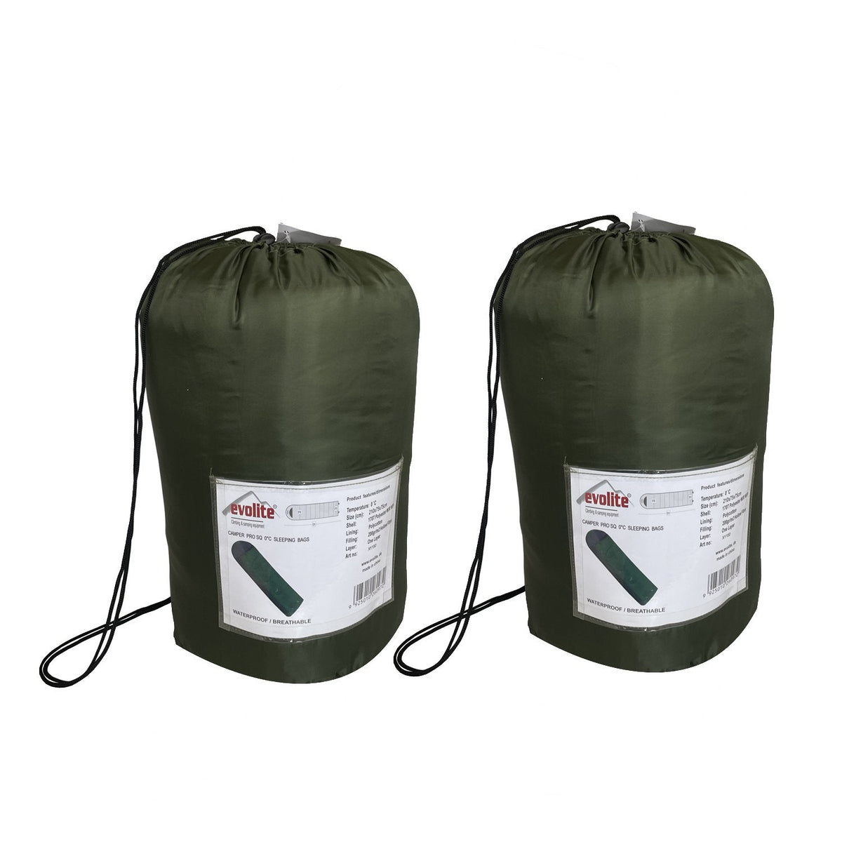 Evolite(エボライト)Camper Pro SQ Connectable Double Sleeping Bag 0°C キャンパープロSQ 2人用連結式化繊シュラフ 2点セット