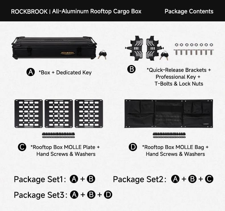 ROCKBROOK ロックブルック BX1031 アルミルーフボックス 90L / 110L 防水カーゴボックス クイックリリースブラケット付
