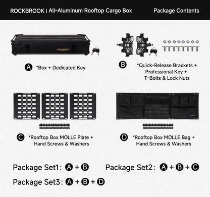 ROCKBROOK ロックブルック BX1031 アルミルーフボックス 90L / 110L 防水カーゴボックス クイックリリースブラケット付