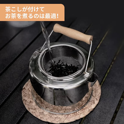 【KingCamp｜キングキャンプ】SKYWALKER KETTLE 1.2L｜竹製ハンドル付き ステンレスケトル コーヒー＆ティーポット