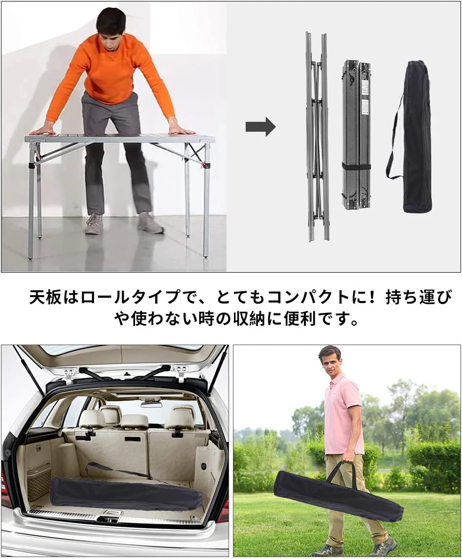 【KingCamp｜キングキャンプ】アウトドアロールテーブル アルミキャンプテーブル 107×70×70cm（シルバー／ブラック）