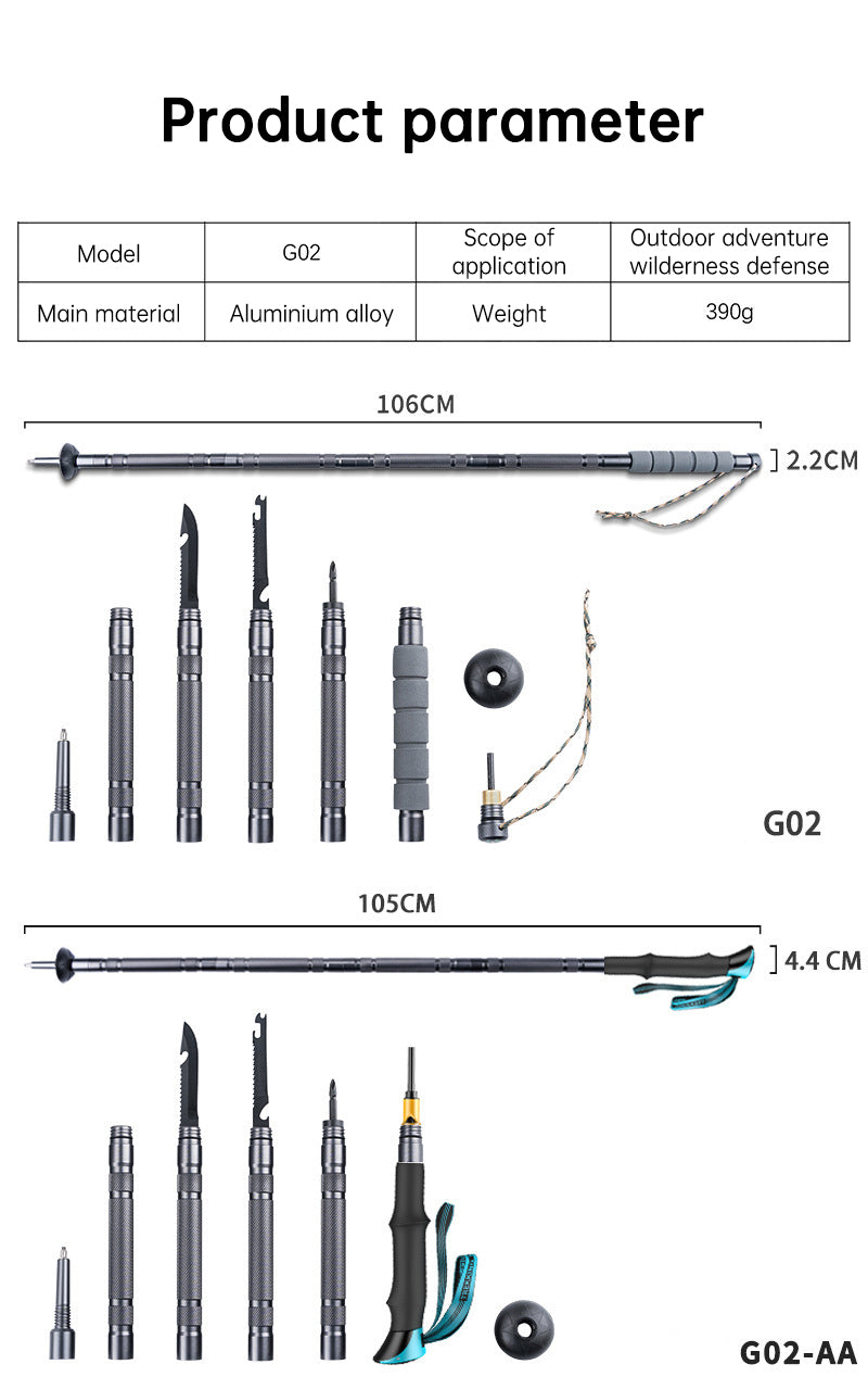 折りたたみ式テレスコピック登山用ステッキ｜軽量多機能セルフディフェンス・アウトドア用ウォーキングスティック（106cm／124.5cm／143cm／161.5cm 各サイズ）