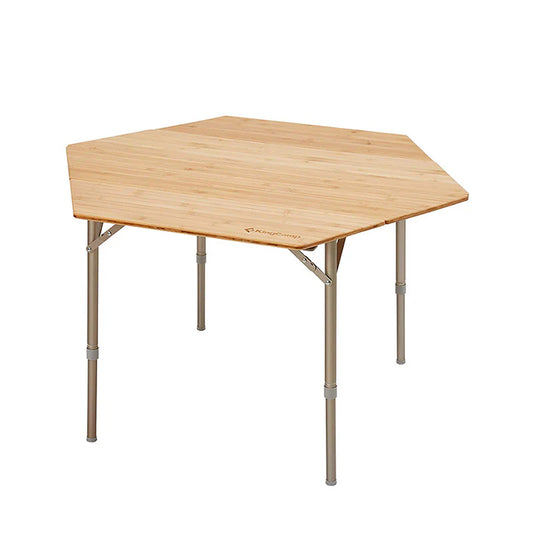 【KingCamp｜キングキャンプ】アウトドアテーブル 折り畳み竹製 六角テーブル 高さ無段階調節（イエロー）