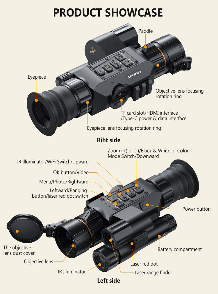 TR-IR-LRF NV501｜最大1000m測距・暗視対応ハイエンドスコープ【Wi-Fi/SONYセンサー/全天候型】TenRings製