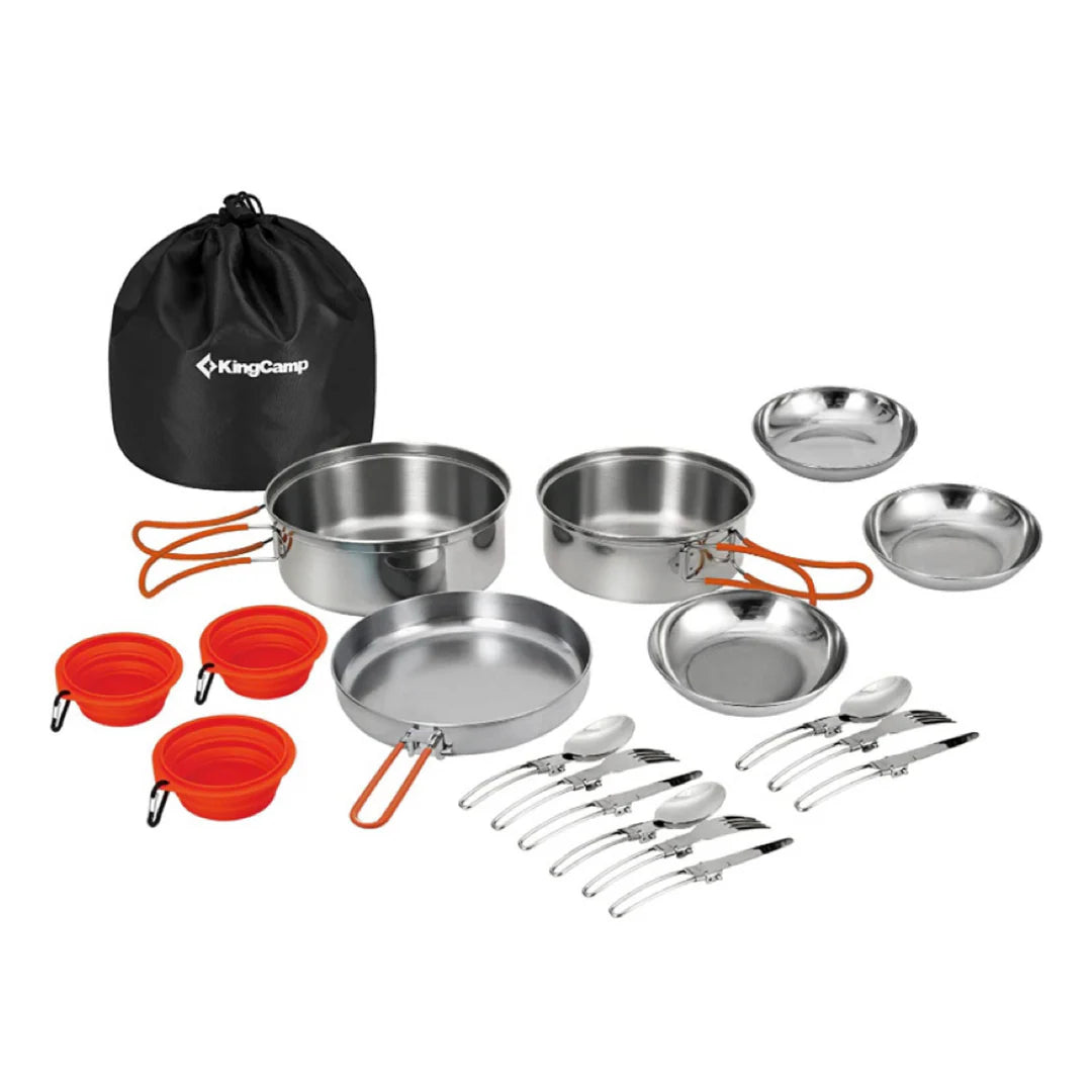 【KingCamp｜キングキャンプ】ステンレスクッカーセット改良版｜12点セット／18点セット アウトドア調理器具