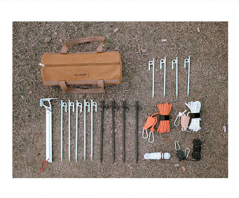 キャンプ用ペグ収納バッグ｜円筒型キャンバス製・大容量ツールバッグ（ブラウン）