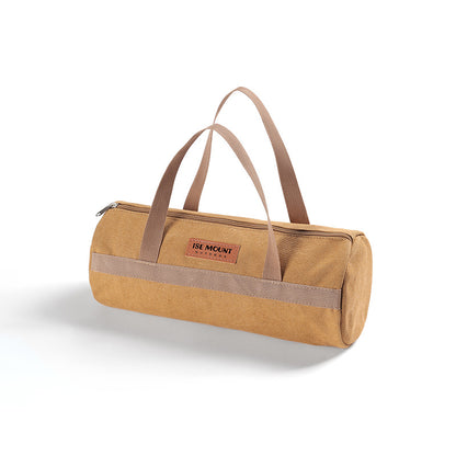 キャンプ用ペグ収納バッグ｜円筒型キャンバス製・大容量ツールバッグ（ブラウン）