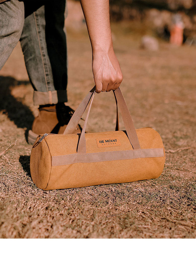 キャンプ用ペグ収納バッグ｜円筒型キャンバス製・大容量ツールバッグ（ブラウン）