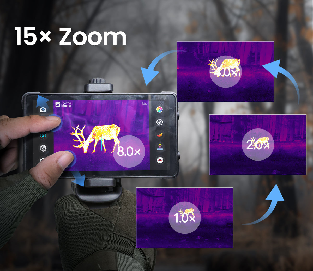 【Android専用・狩猟特化モデル】Thermal Master T2 Max｜1600ヤード対応サーマルスコープ｜13mmレンズ・15倍ズーム・50Hz表示・タクティカルハンドル付属｜赤外線ハンティング単眼鏡