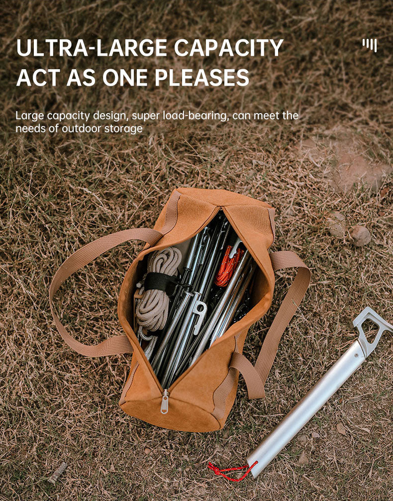 キャンプ用ペグ収納バッグ｜円筒型キャンバス製・大容量ツールバッグ（ブラウン）