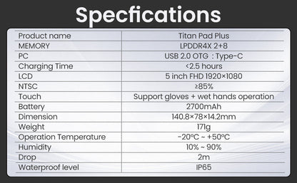 【Thermal Master公式タブレット】Titan Pad Plus XK550N｜5インチ 1920×1080 FHD・防塵防水・耐落下2m・赤外線機器制御／温度管理用業務端末