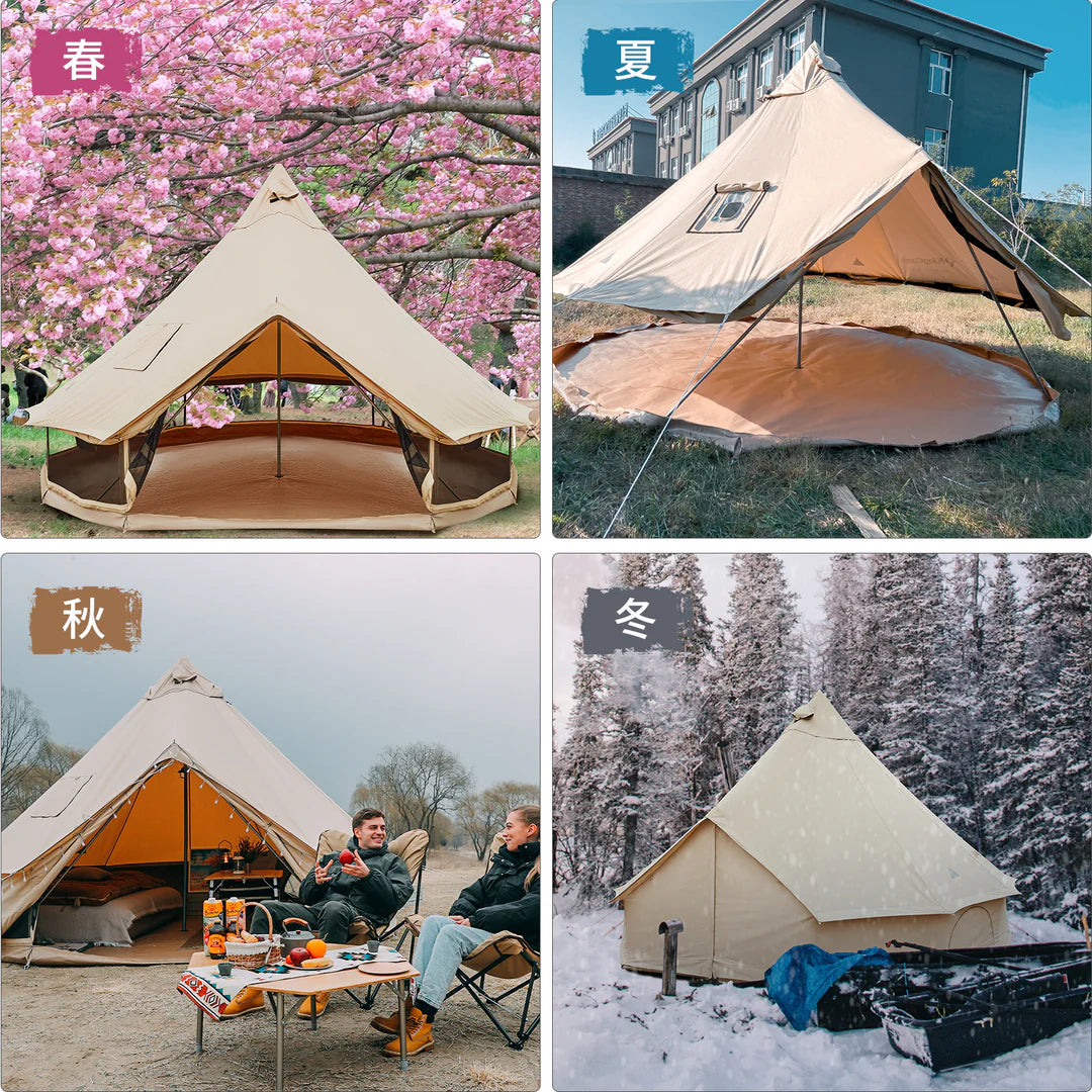 【KingCamp｜キングキャンプ】Canvas Camping Tent 400｜ホワイト｜4mベルテント（100％コットン・二重層・薪ストーブ対応）