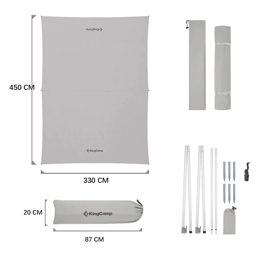 【KingCamp｜キングキャンプ】KHAN パレスプラス テントタープ｜ポリコットン製・450×330cm・スチールポール付き（グレー）