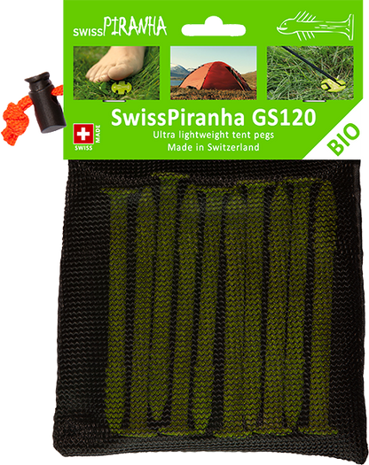 SwissPiranha（スイスピラニア）GreenShark（グリーンシャーク）GSシリーズ 植物由来バイオプラスチック 超軽量テントペグ