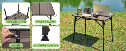 【KingCamp｜キングキャンプ】GRANITE P8060 アウトドアテーブル｜ガラス繊維天板 折りたたみ式 高さ無段階調整 80×60cm