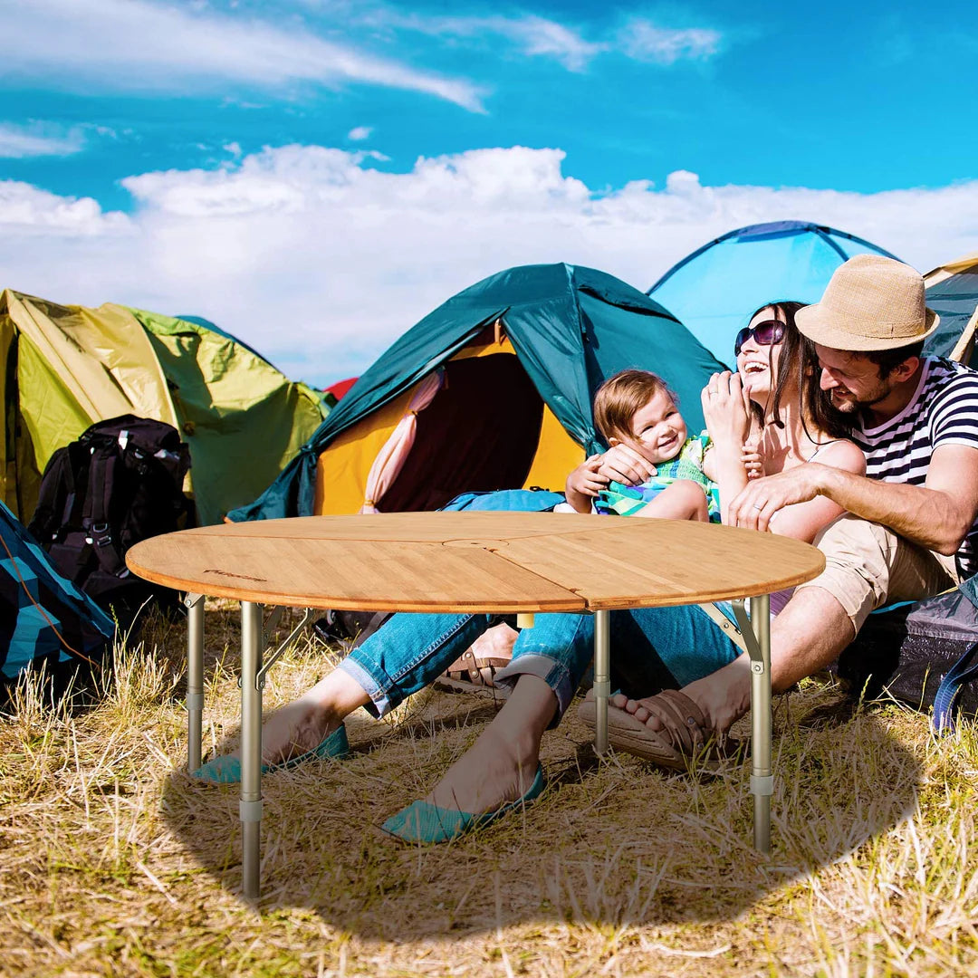 【KingCamp｜キングキャンプ】3-Folding Bamboo Table｜竹製丸型3つ折りテーブル 95cm φ（高さ30〜40cm調整可能）