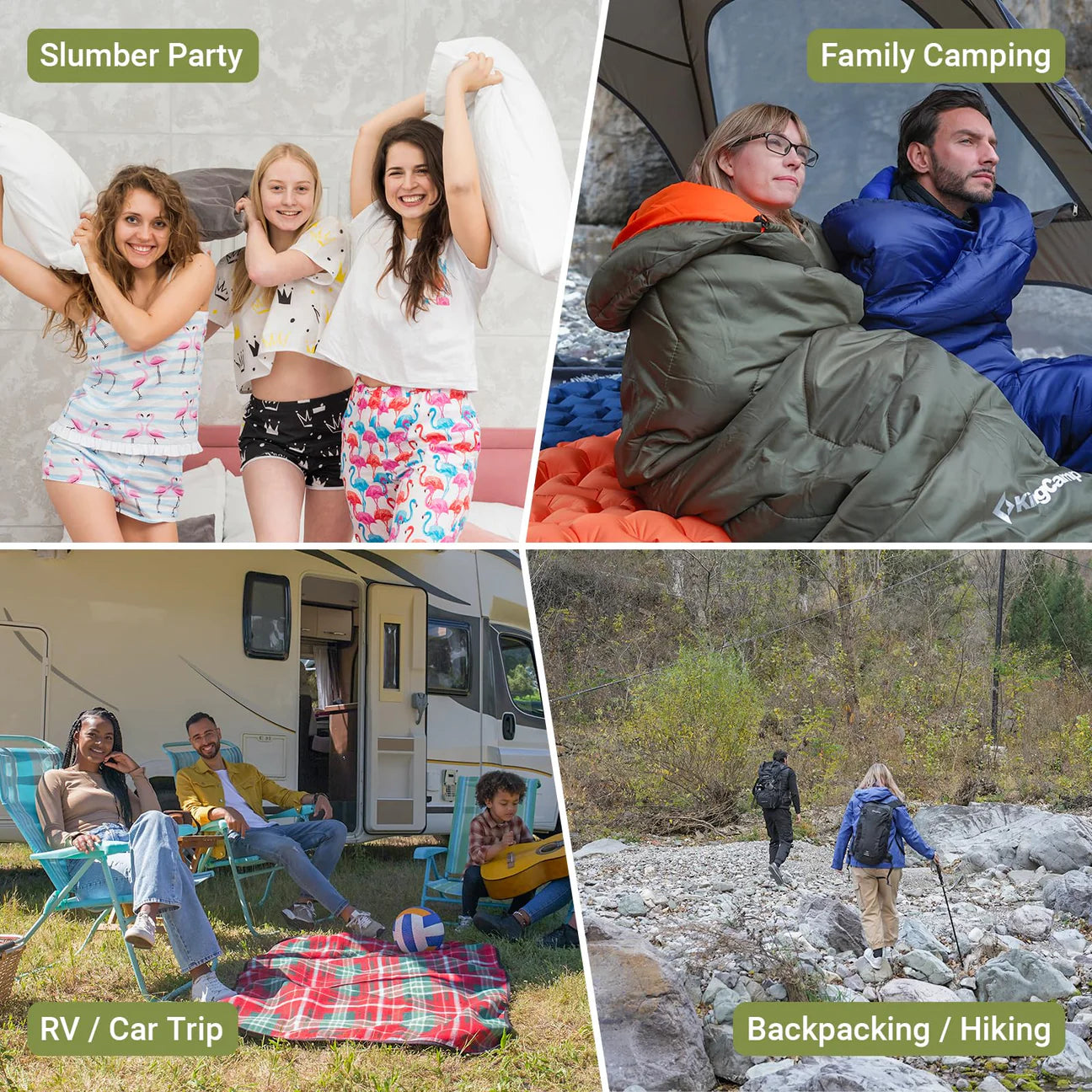 【KingCamp｜キングキャンプ】HURON 250｜フード付き封筒型寝袋｜軽量・撥水・3シーズン対応（グリーン）