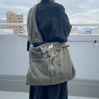 【Yabo】フランス軍ミリタリーリメイク 2WAYショルダーバッグ｜F2ジャケット＆M47チノシャツ使用｜A4対応・ユニセックス可