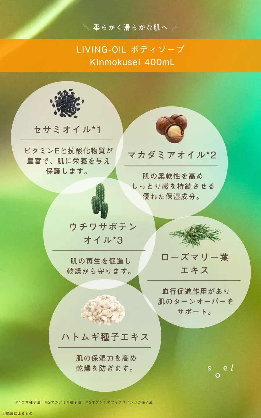 soel ソエル LIVING-OIL ボディセラム Kinmokusei 250mL ボディセラム
