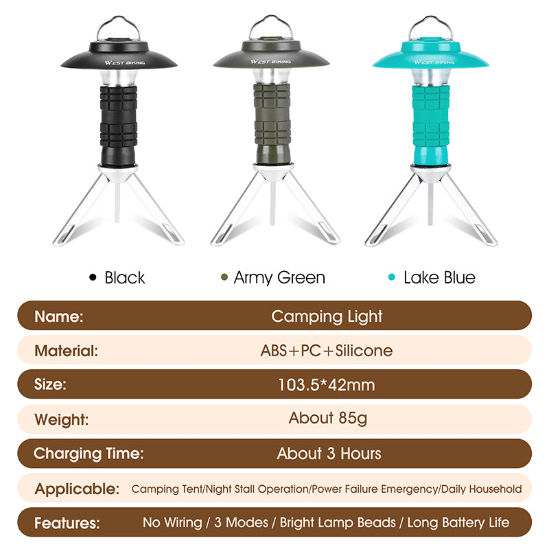 アウトドアLEDランタン｜多機能キャンプライト・磁気吸着・防水仕様（ブラック/アーミーグリーン/レイクブルー）