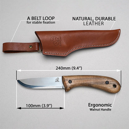 ビーバークラフト カーボンスチール ブッシュクラフトナイフ レザーシース付き ウォールナットハンドル Beaver Craft BSH2 Carbon Steel Bushcraft Knife