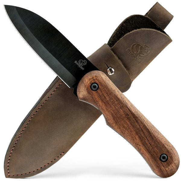 ビーバークラフト カーボンスチール ブッシュクラフトナイフ レザーシース付き ウォールナットハンドル Beaver Craft BSH5 Blued-Blade Bushcraft Knife
