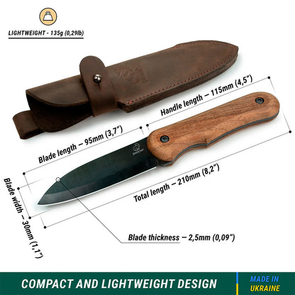 ビーバークラフト カーボンスチール ブッシュクラフトナイフ レザーシース付き ウォールナットハンドル Beaver Craft BSH5 Blued-Blade Bushcraft Knife