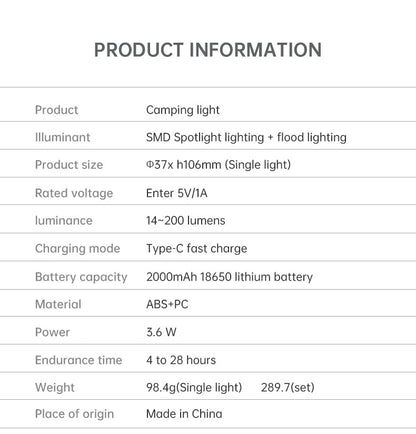 多機能キャンピングライト｜ポータブルLEDランタン＆懐中電灯（2000mAh充電式／三脚スタンド付き）