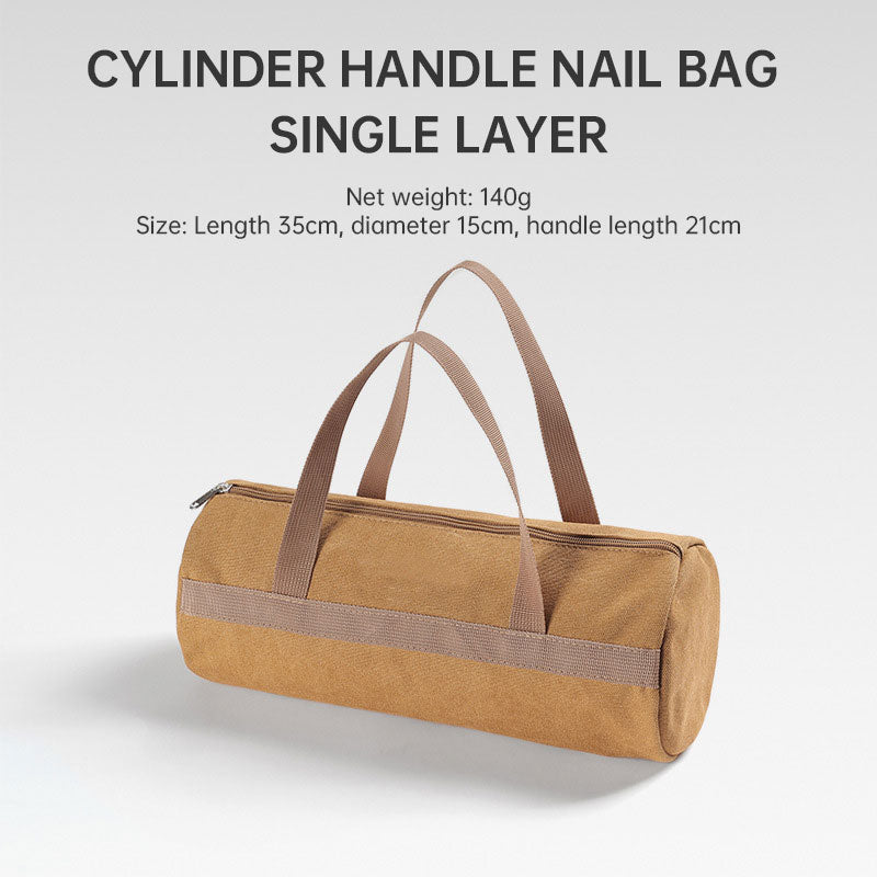 キャンプ用ペグ収納バッグ｜円筒型キャンバス製・大容量ツールバッグ（ブラウン）