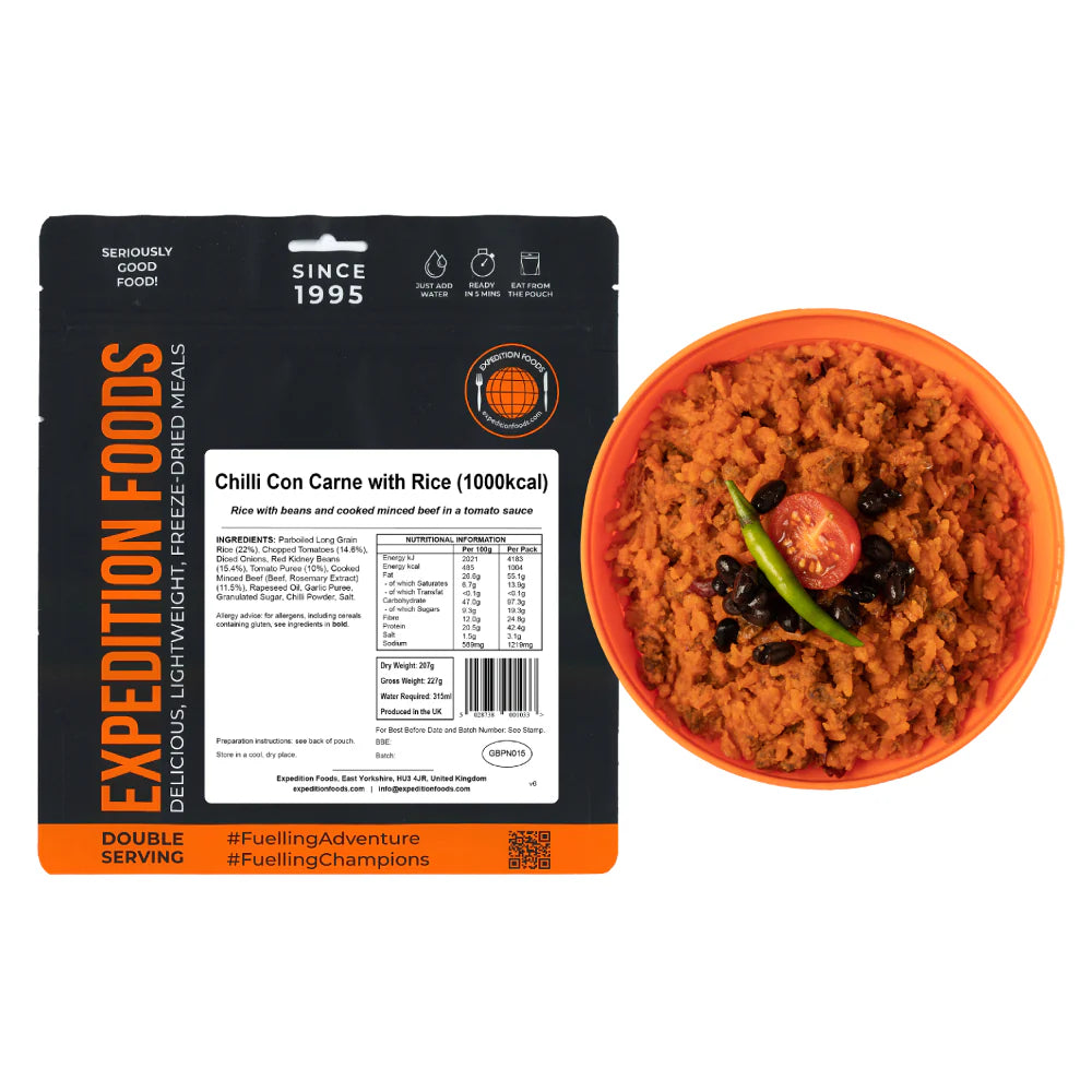 Expedition Foods（エクスペディションフーズ）｜チリコンカーン（1000kcal）｜Chilli Con Carne with Rice｜防災・登山向け高カロリーミール｜SKU:004-5007-1000