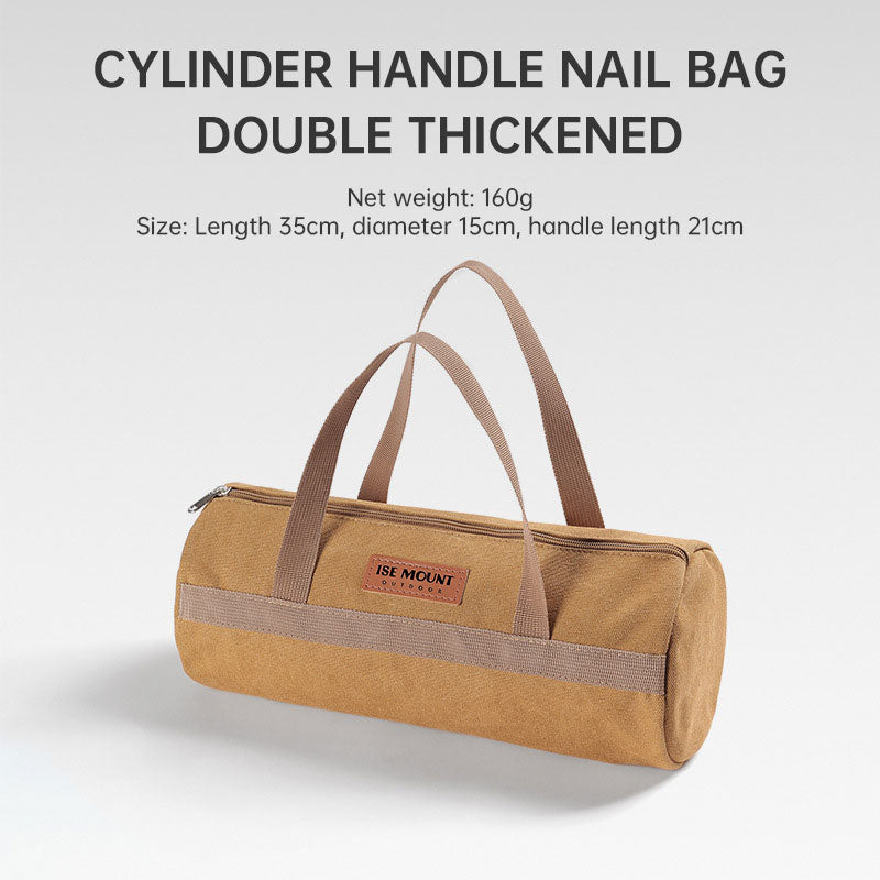 キャンプ用ペグ収納バッグ｜円筒型キャンバス製・大容量ツールバッグ（ブラウン）
