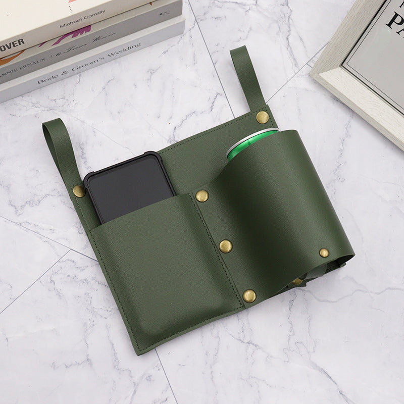 キャンプチェア用 レザー調サイド収納バッグ｜スマホ・ドリンクホルダー付き（グリーン／ホワイト／ブラック）