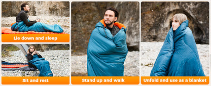 【KingCamp｜キングキャンプ】TIGRIS 250｜フード付き封筒型寝袋｜コントラストカラー・スタイリッシュモデル（ピーコックブルー）