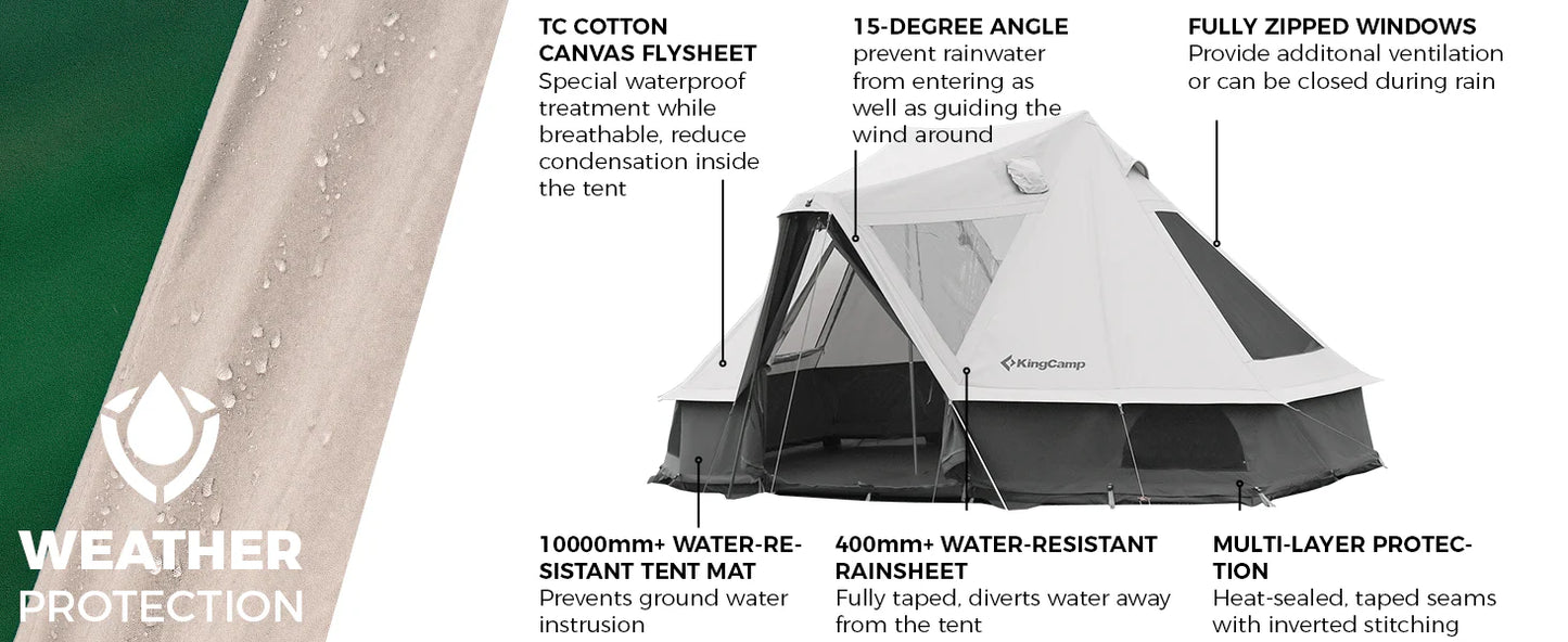 【KingCamp｜キングキャンプ】Khan Villa Tent｜グレー｜8人用 コットン グランピングテント（4シーズン対応）