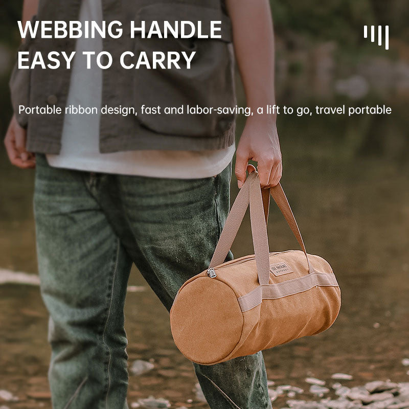キャンプ用ペグ収納バッグ｜円筒型キャンバス製・大容量ツールバッグ（ブラウン）
