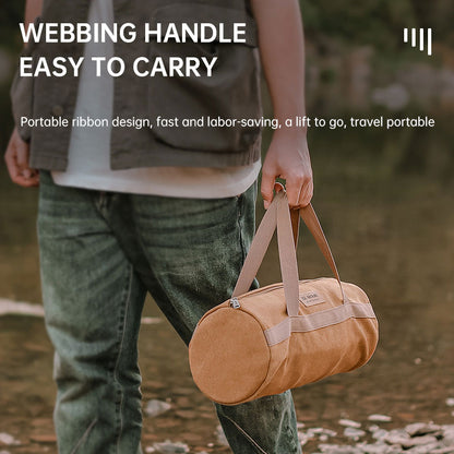 キャンプ用ペグ収納バッグ｜円筒型キャンバス製・大容量ツールバッグ（ブラウン）