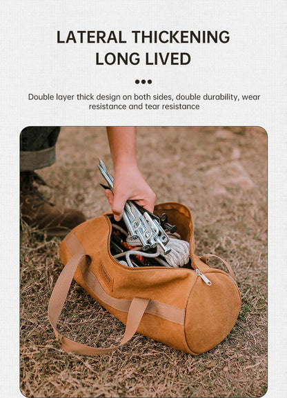 キャンプ用ペグ収納バッグ｜円筒型キャンバス製・大容量ツールバッグ（ブラウン）