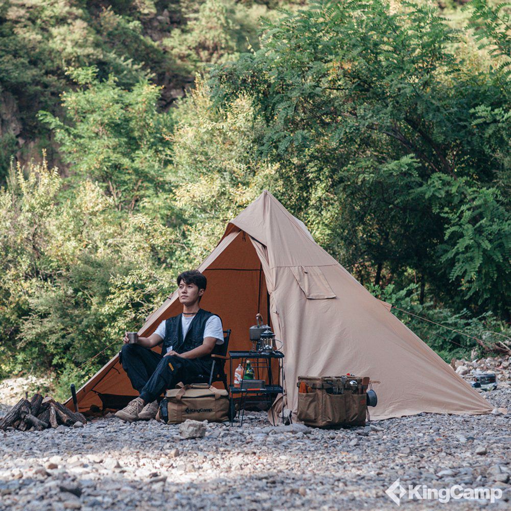 【KingCamp｜キングキャンプ】TURINO ワンポールテント 第一世代改良型｜TC生地・煙突口付き・ソロ〜デュオ対応（カーキ）