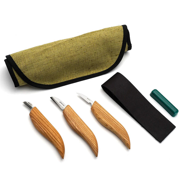 ビーバークラフト チップウッドカービングナイフセット Beaver Craft S06 Chip Carving Knives Set (3 knives in roll + accessories)