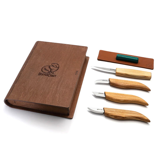 ビーバークラフト ブックボックス ウッドカービングセット ベーシックナイフ 4本セット Beaver Craft S07 book Basic Set of 4 Knives in gift book-box