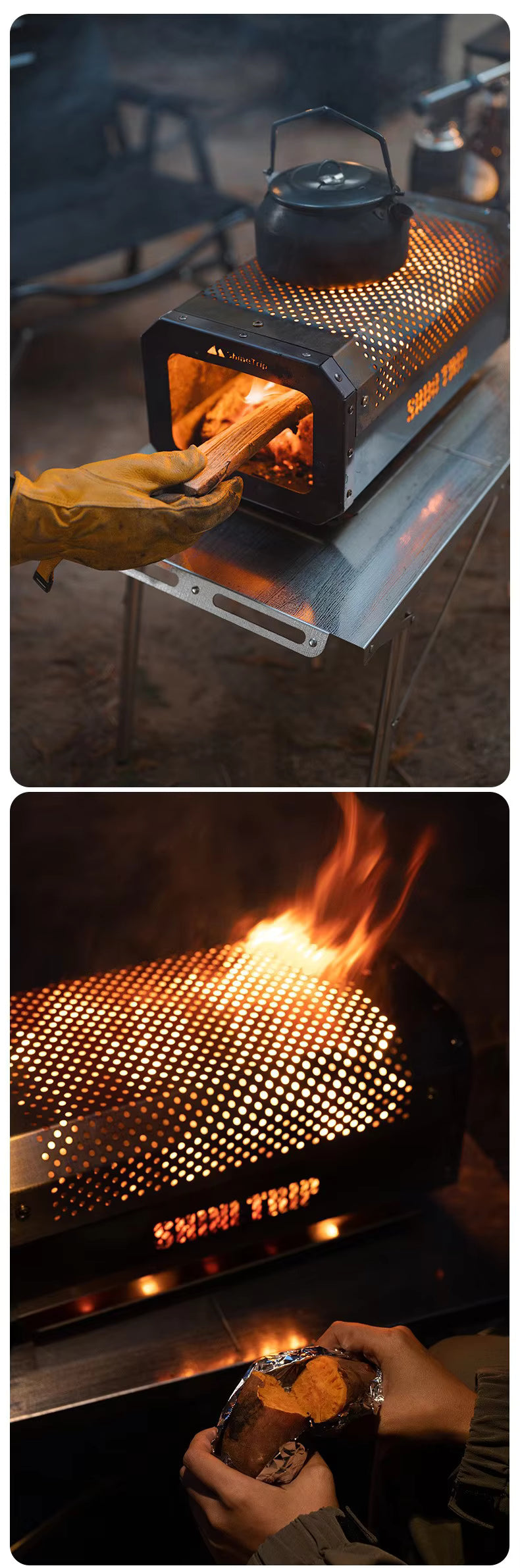 山趣（ShineTrip） 05シリーズ ステンレス 折りたたみキャンプテーブル＆卓上ストーブ 2点セット