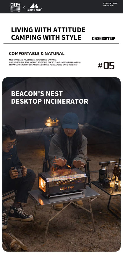 山趣（ShineTrip） 05シリーズ ステンレス 折りたたみキャンプテーブル＆卓上ストーブ 2点セット