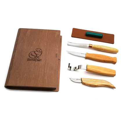 ビーバークラフト ブックボックス スプーンとククサの彫刻セット 4本セット Beaver Craft S43 book Spoon and Kuksa Carving Set