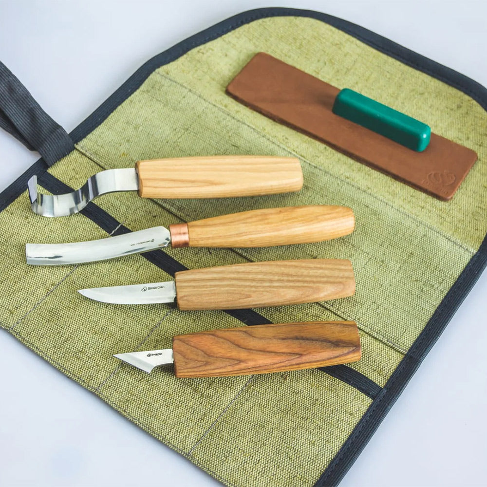 ビーバークラフト コンパクトノミ スプーン彫刻用木彫りツールセット Beaver Craft S49 Spoon Carving with compact chisel Set