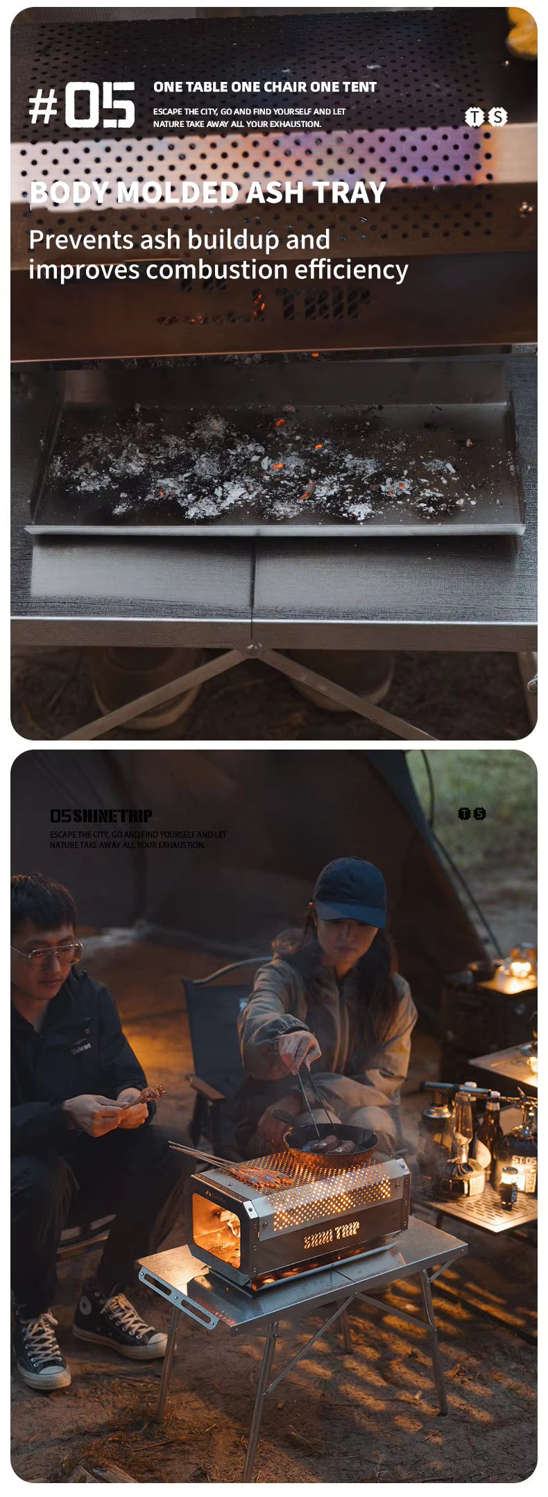 山趣（ShineTrip） 05シリーズ ステンレス 折りたたみキャンプテーブル＆卓上ストーブ 2点セット